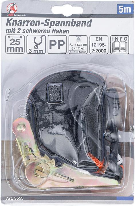 Actual product image BGS Ratchet Tie Down Strap with 2 solid Hooks 5 m x 24 mm