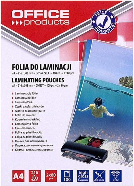 Office Products Laminating film, a4, 2x80 mic, glossy, 100 pieces, transparent (A4, 100 pcs., 80 µm)