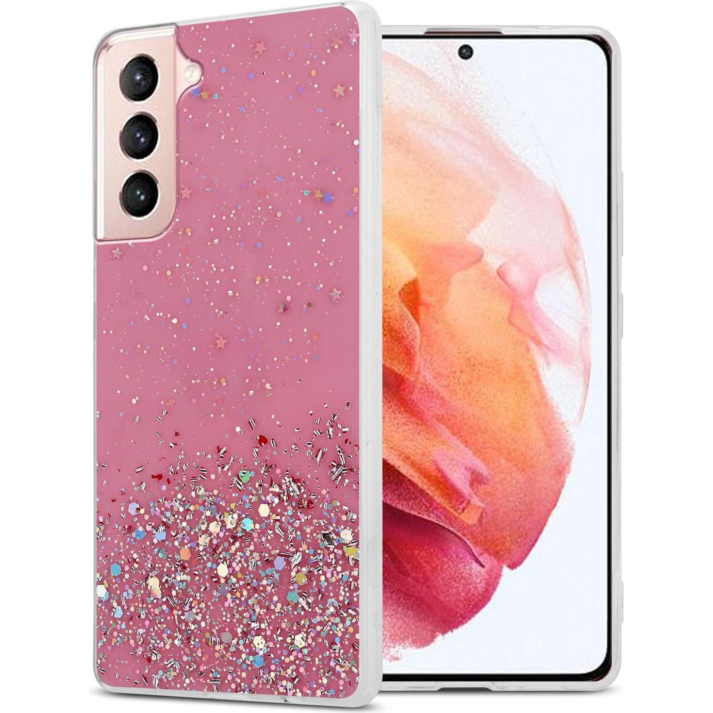Cadorabo TPU Cover funkelnder Glitter (Samsung Galaxy S21 5G), Smartphone Hülle, Rosa