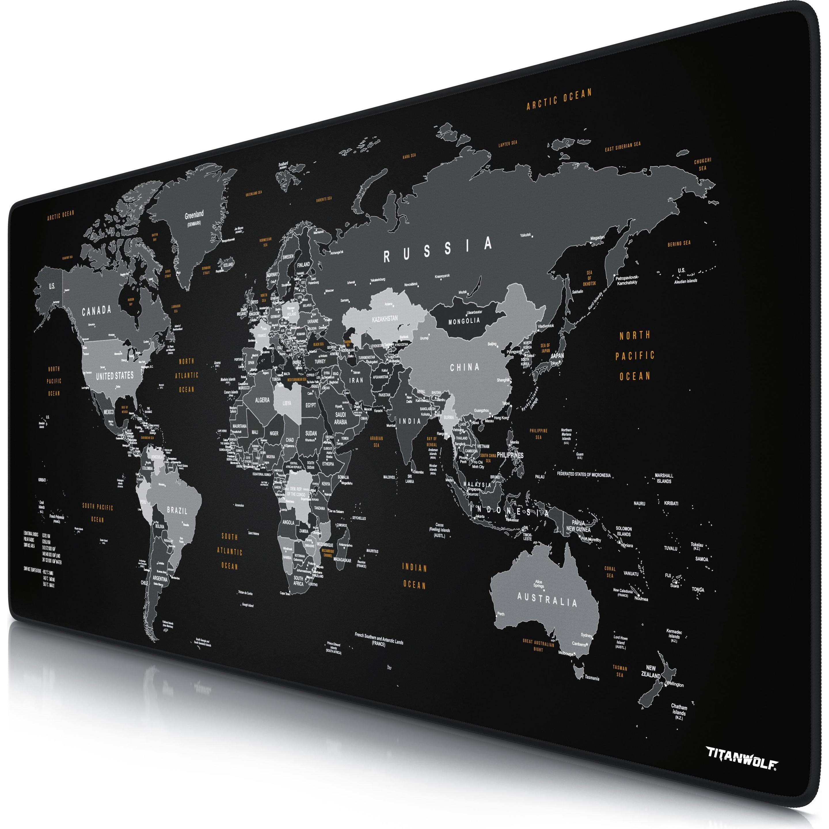 Titanwolf Gaming Mauspad XXL, glattes Stoffgewebe, Speed Mausmatte 900 x 400mm grosse Fläche, Weltkarte Global (XXL), Ma...