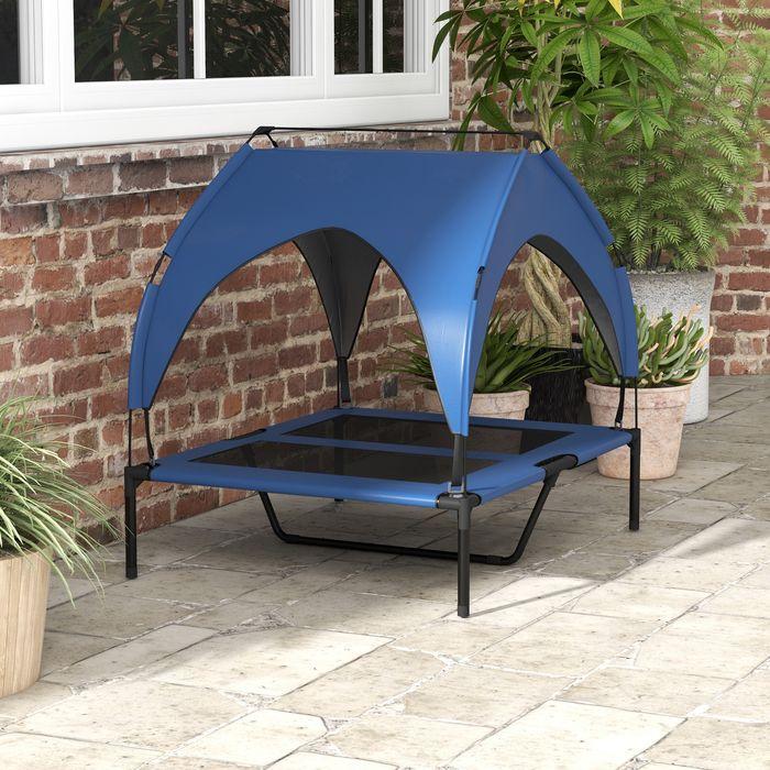 Produktbild Swisshandel24 Erhöhtes Hundebett mit Baldachin, Outdoor Hundeliege mit Dach, 91x76x89cm, dunkelblau (Hund)