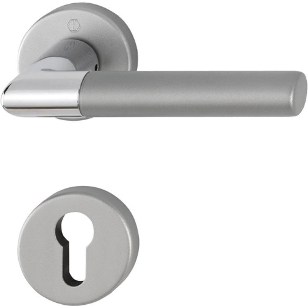 Hoppe, Türgriff + Fenstergriff, Rosettengarnitur Lecce 1405/42KV/42KVS Aluminium F49/F9-2 rund PZ DIN links / rechts D/D...