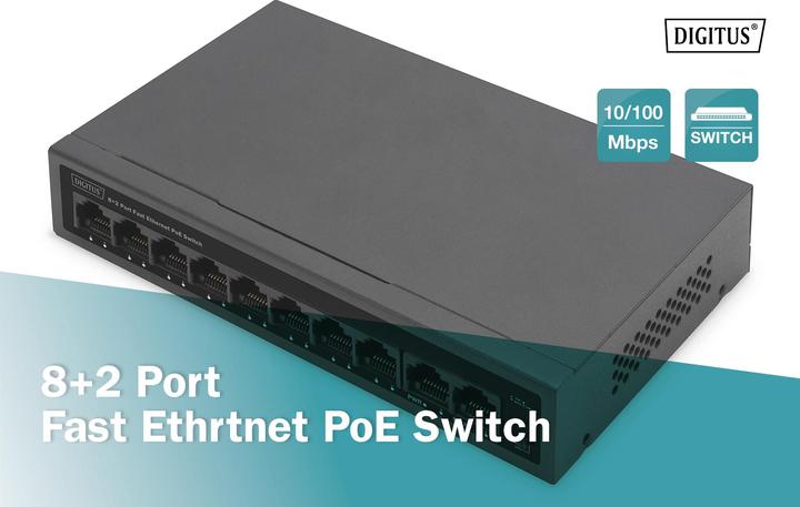 Produktbild Digitus 8+2 Port FE PoE Switch 8 Port PoE 802.3at, 10/100 Mbps (10 Ports)