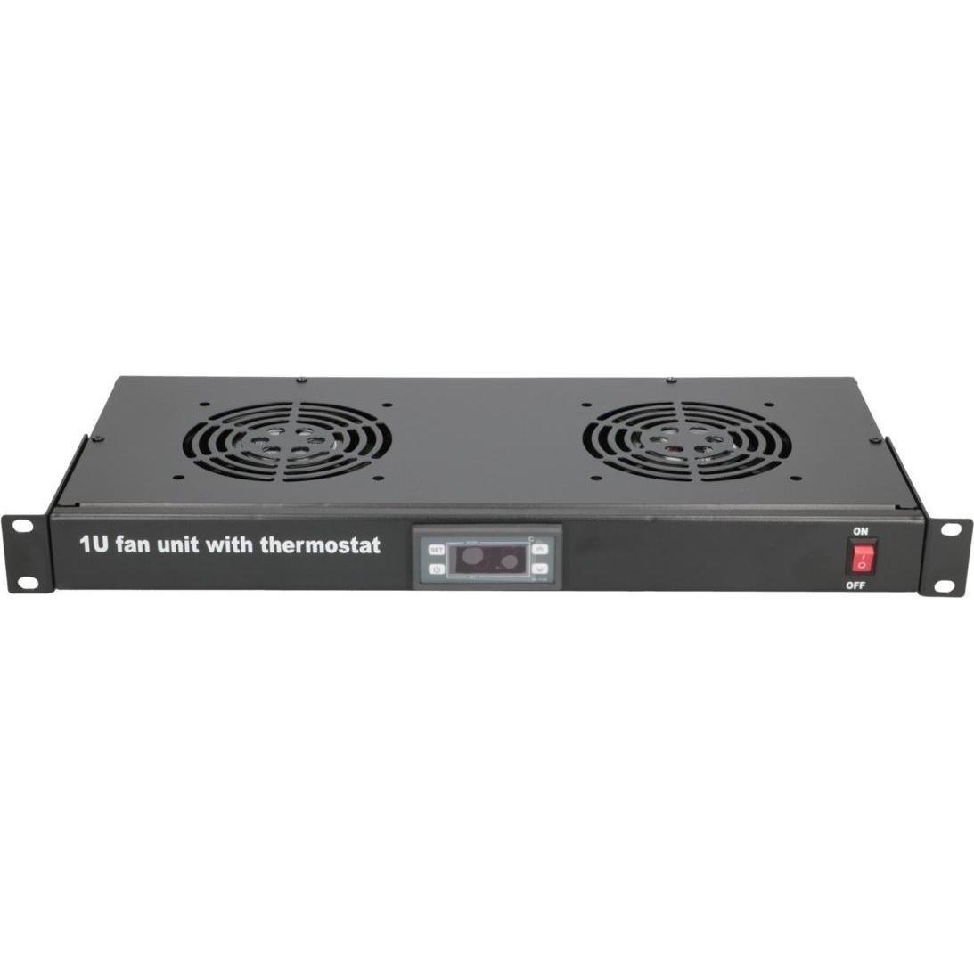 Extralink Pannello ventole per montaggio a rack da 19" (2 ventole) con termostato, Accessori per armadio rack, Nero