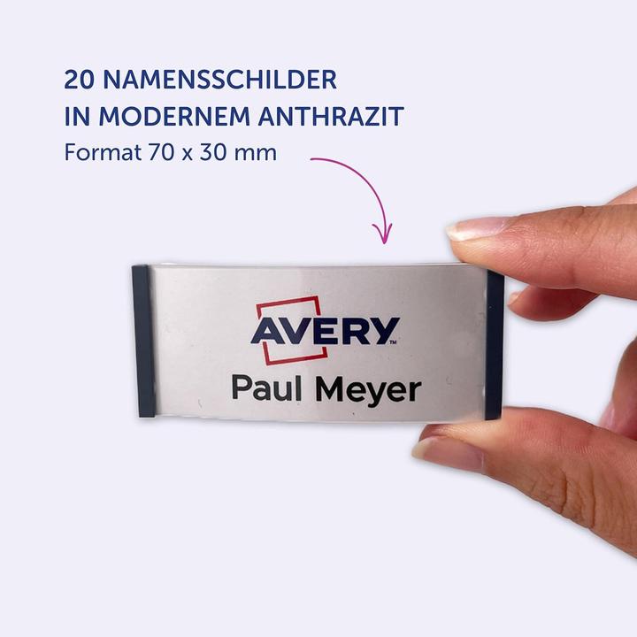Actual product image Badgepoint POL30MA02-20DR Name badges, 65 x 30 mm, dark grey