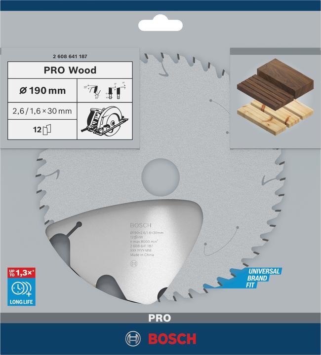 Actual product image Bosch Professional Zubehör PRO Wood circular saw blade, 190 x 2.6 x 30 mm