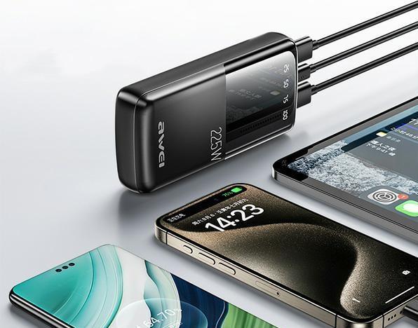 Actual product image Awei PowerBank P13K 20000mAh 22.5W czarny/black Digital Display (20000 mAh, 22 W, 22.50 Wh)