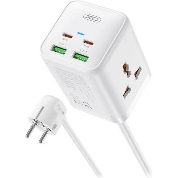 xO Power Strip WL24, 2 x Socket, White, Caricatore USB