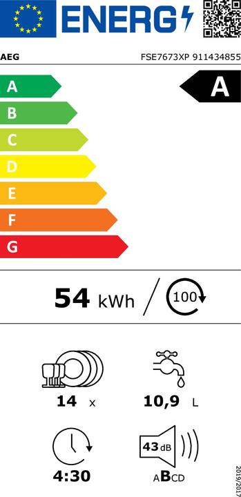 Energy Label AEG FSE7673XP Fully integrated dishwasher / Series 7000 with GlassCare® / 60cm / AirDry - perfect