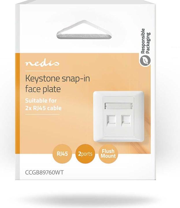 Actual product image Nedis Network Keystone front panel | RJ45 front panel | 2-port port(s) | ABS | White | Box