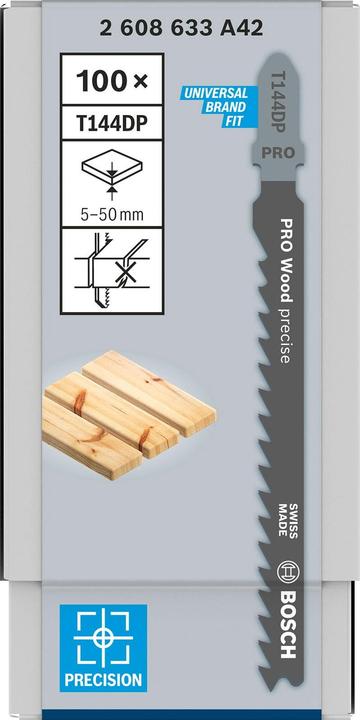 Immagine prodotto Bosch Professional Zubehör Lama per seghetto alternativo PRO Wood precise T144DP, 100 mm, 100 pezzi.