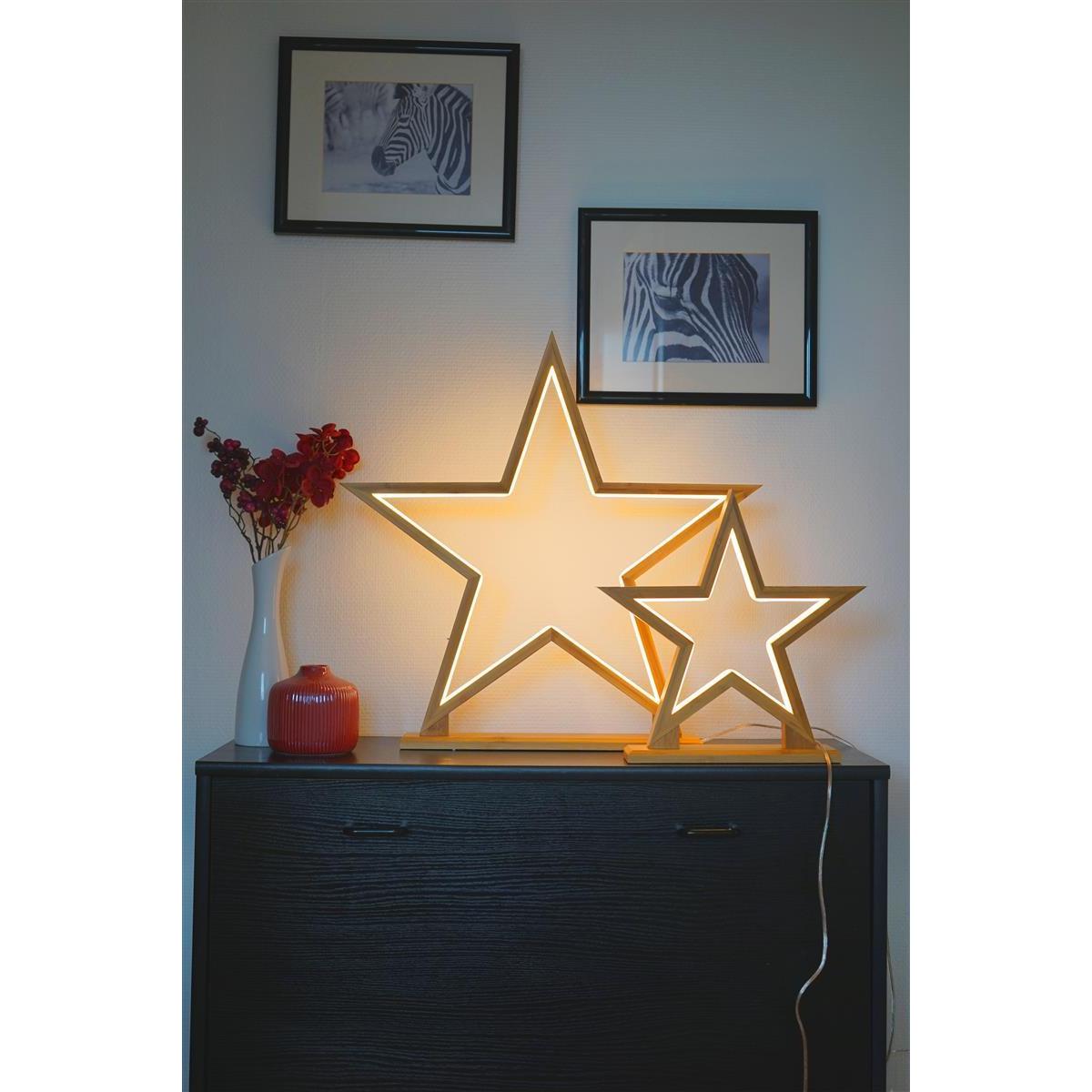 Novaliv, Weihnachtsdeko, LED Stern Lampe 55cm Naturholz Tischleuchte LED mit Stromkabel SMD LED Warmweiss