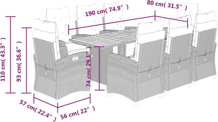Produktbild vidaXL Garten Essgruppe (190 x 80 x 74 cm)