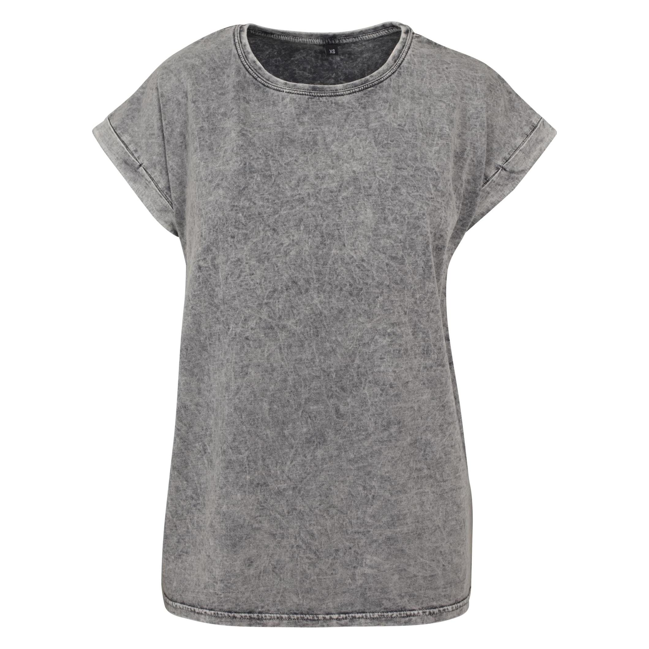 Build Your Brand, Damen, Shirts, Ladies' Acid Washed Extended Shoulder Tee, Schwarz, Grau, (4XL)