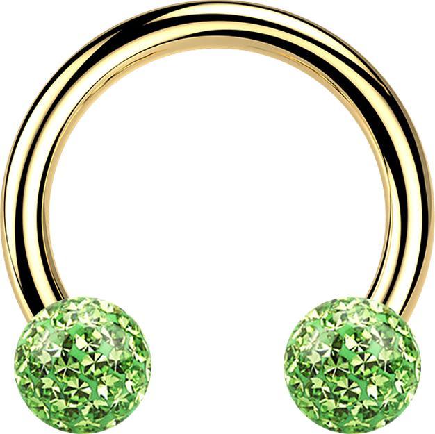 Produktbild Star Piercing Micro Circular Barbell vergoldet mit zwei Kristall Kugeln hellgrün Epoxy Schutzschicht (Titan G23, ohne Messing)