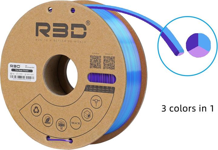 Image du produit R3D Filament eSilk Mystic-PLA Bleu-Violet-Rose 1.75mm 1Kg (PLA, 1.75 mm, 1000 g)