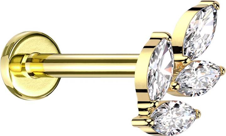 Image du produit Star Piercing Micro Labret femelle feuille doré quatre cristaux argenté (Titane, sans laiton)