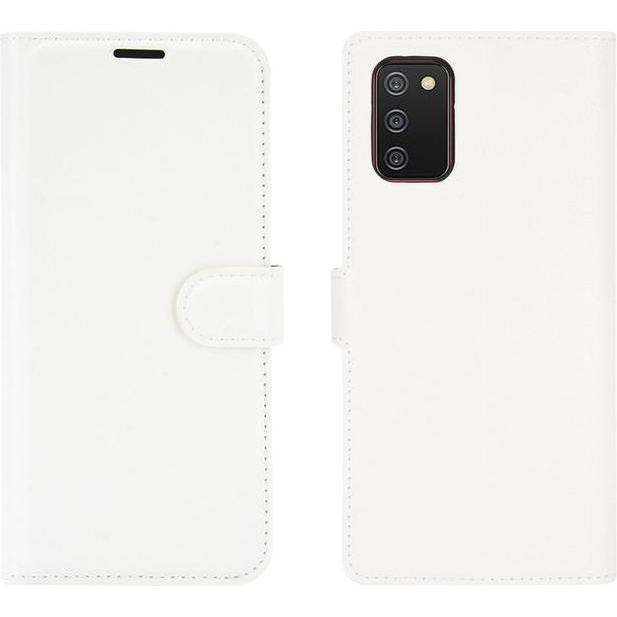 MU Classic Litchi Leder Bookcover Series (Samsung Galaxy A02s), Smartphone Hülle, Weiss