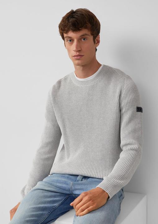 Image du produit s.Oliver Strickpullover Strukturierter Baumwoll-Pullover mit Label-Patch (XL)