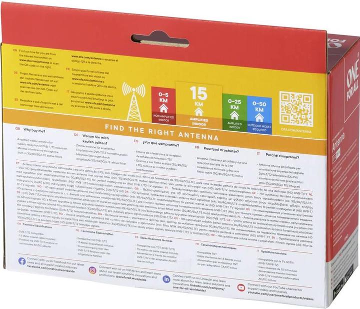 Actual product image One for All DVB-T2 Curved antenna 5G wht (Parabolic antenna, 42 dB, DVB-T / -T2)