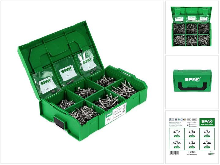 Produktbild Spax Montagekasten (703 Schrauben pro Stück, 3.5 x 16 mm, 3.5 x 30 mm, 4 x 35 mm, 4 x 40 mm, 4 x 50 mm, 4.5 x 60 mm)