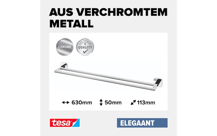 Produktbild tesa ELEGAANT Handtuchstange doppelt inkl. Klebelösung ohne Bohren