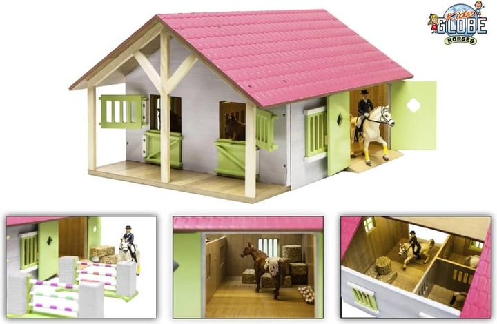 Productafbeelding Kids Globe Farming Paardenstal Roze met 2 boxen en opbergruimte
