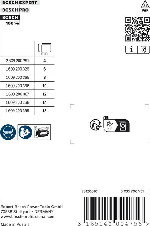 Produktbild Bosch Professional Zubehör Feindrahtklammer Typ 53, 11,4 x 0,74 x 8 mm, 1000er-Pack