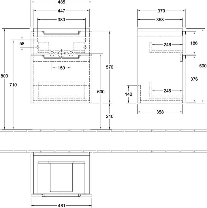 Produktbild Villeroy & Boch V&B Waschtischunterschrank SUBWAY 2.0 f HWB 485x590x380mm we matt (48.50 x 38 x 59 cm)