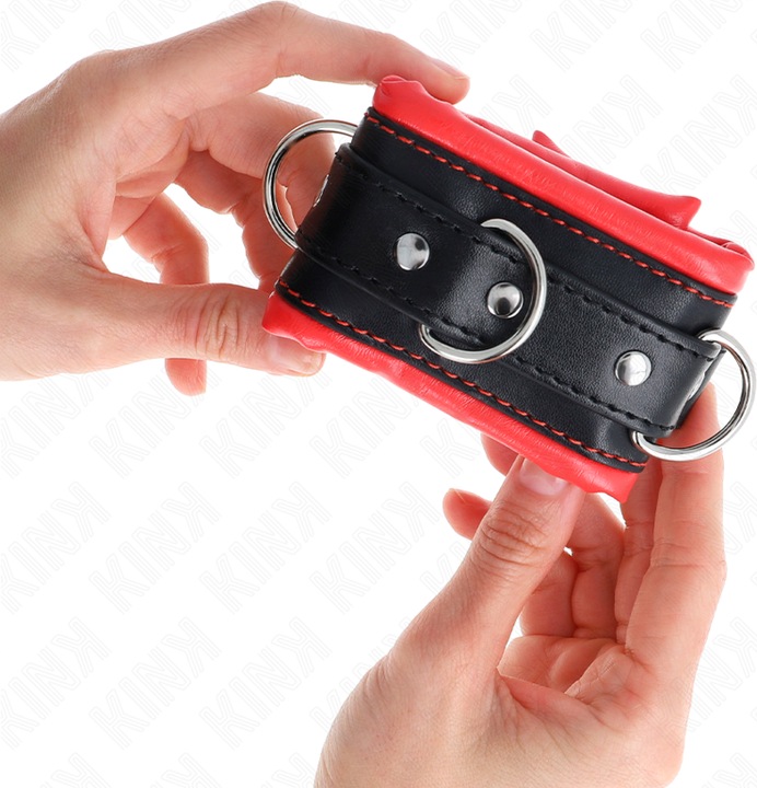 Actual product image Kink Heavy Wrist Cuffs With Red Fur Lining, Adjustable 20-30 cm X 6 cm