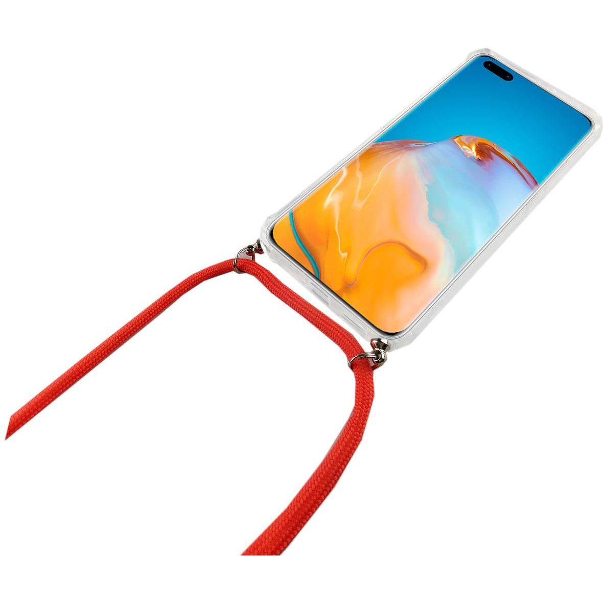 Thumbnail - König Design Huawei P40 Lite Handykette Hülle mit Band Case zum umhängen mit Kordel Etui Pink, Handykette, Transparent