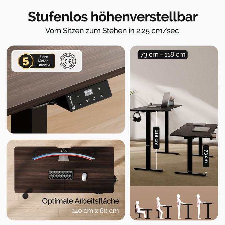 Image du produit Casaria Bureau réglable en hauteur (140 x 60 x 118 cm)