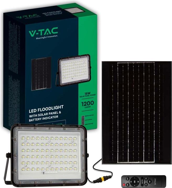 Actual product image V-TAC VT-120W 7826 LED floodlight, solar module 15 W neutral white black (1200 lm, IP65)