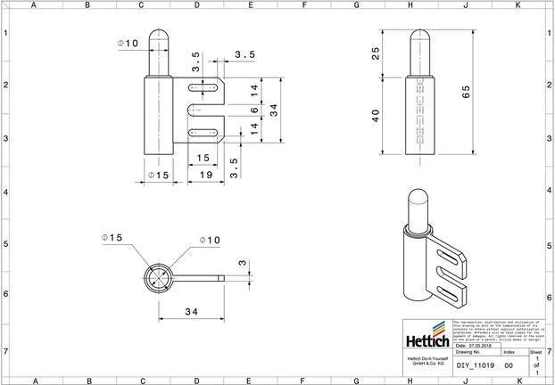 Immagine prodotto Hettich Türband Unterteil 15 x 65 mm