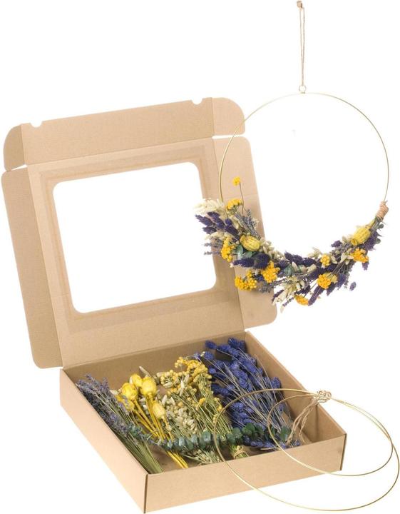 Produktbild Anjel Trockenblumen mit Kartonbox und Ring Gelb/Blau (Trockenblumen)