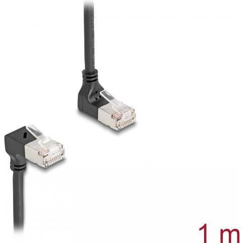 Thumbnail - Delock RJ45 Netzwerkkabel Cat.6A S/FTP Slim 90° oben / unten (S/FTP, CAT6a, 1 m), Netzwerkkabel