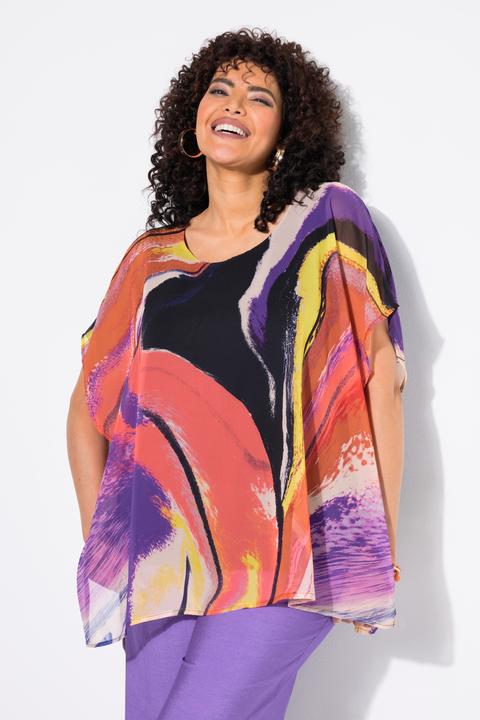 Produktbild Ulla Popken Chiffon-Tunika, doppellagig, Rundhals, Halbarm (54)