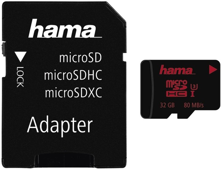 Hama microSDHC 32GB Klasse 3 +Adapter/Foto (32 GB, microSDHC, U3, UHS-I)