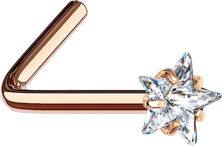 Produktbild Star Piercing Nasenstecker gewinkelt rosegold Kristallstern silber gefasst (ohne Messing, Chirurgenstahl 316L)