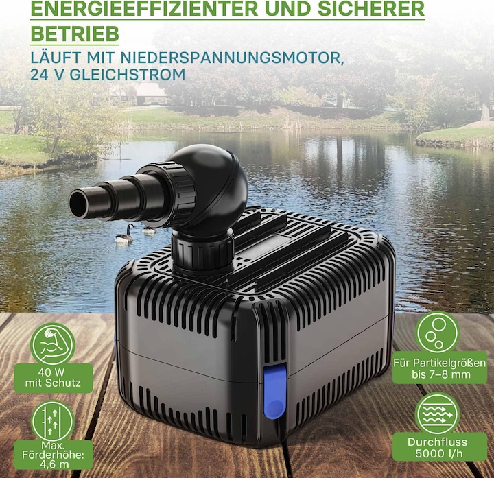 Produktbild SunSun CDF-5800 Teichpumpe 5000 l/h / 40W 24V DC Gartenteichpumpe Bachlaufpumpe
