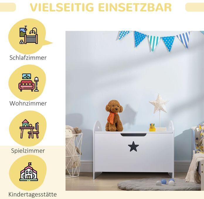 Immagine prodotto Swisshandel24 Scatola per giocattoli Scatola per bambini Cassapanca con cerniera di sicurezza MDF bianco 62 x 40