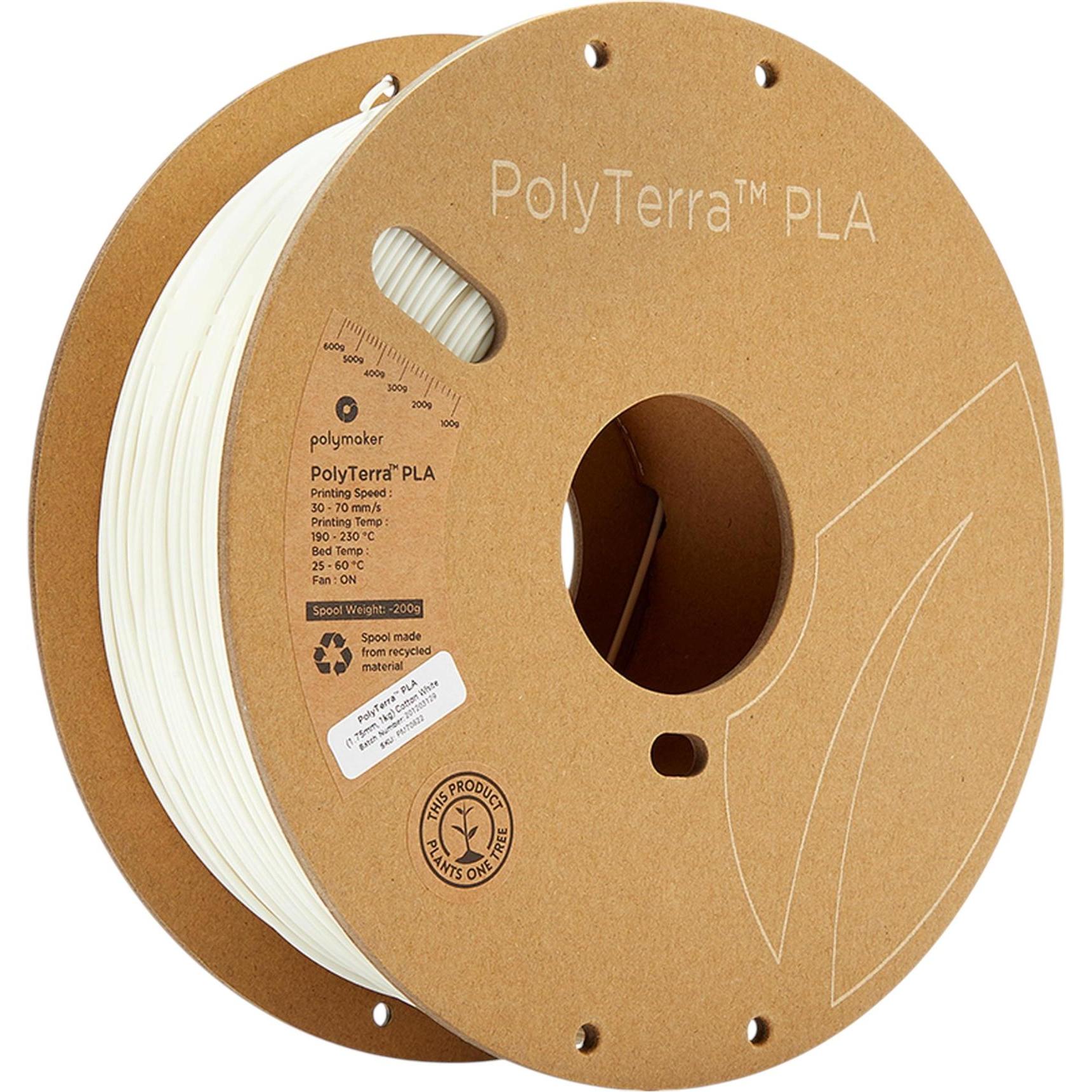 Polymaker PolyTerra (PLA, 1.75 mm, 1000 g, Bianco), Filamenti stampa 3D, Bianco