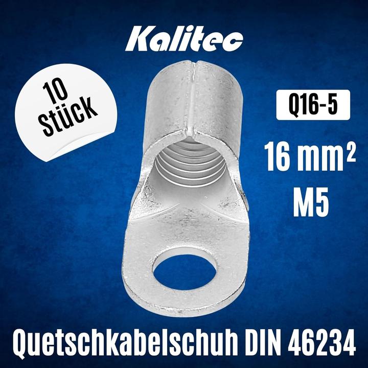 Actual product image Kalitec 10 pieces Q16-5 crimp cable lug 16mm² M5 I Uninsulated I Mandrel crimping I For multi-, fine- and