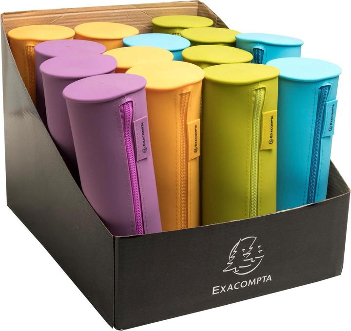 Actual product image Exacompta Rundes Schlampermäppchen, Silikon, 23x8 cm, Kollektion Pop'N Co, im Display mit 16 Stück