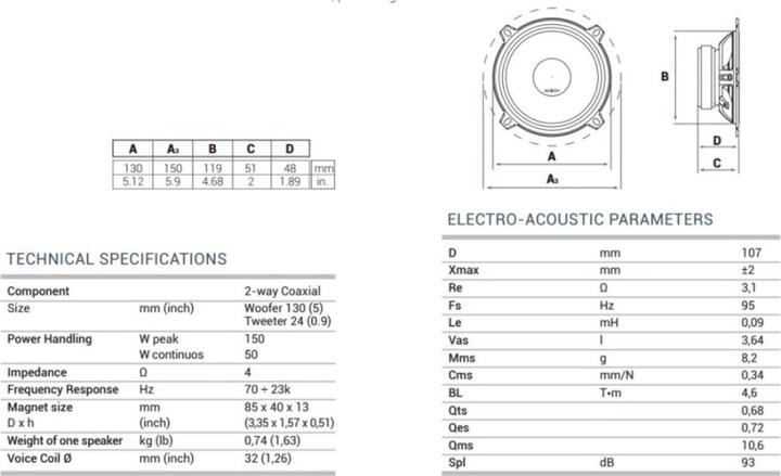 Actual product image Audison APX 5 - Car speaker - 13 cm Coaxial speaker - 130mm shallow Shallow speakers - 2 road (150 W, 13 cm)