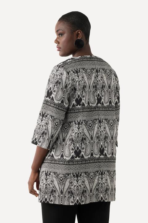 Image du produit Ulla Popken Veste motif cachemire à encolure en V et manches 3/4, fermeture agrafée (58)