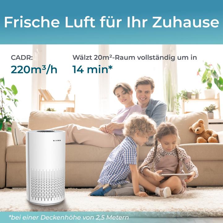 Actual product image KLAMER Luftreiniger 300i mit HEPA Filter CADR Spitzenleistung von 220 m³/h (50 m²)