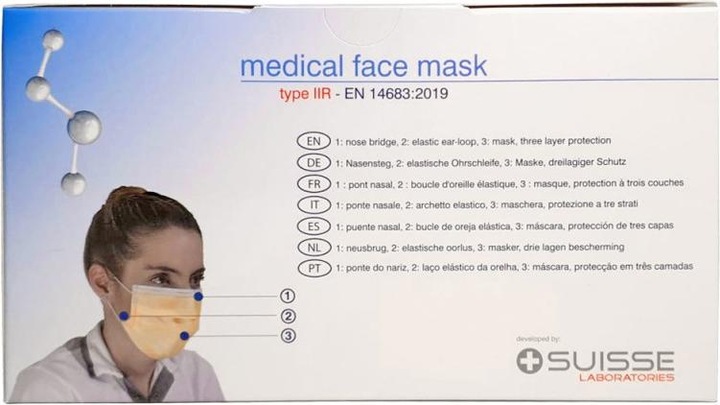 Actual product image Suisse Laboratories Anti-fog Medizin Maske Typ IIR (Type IIR, 50 x)