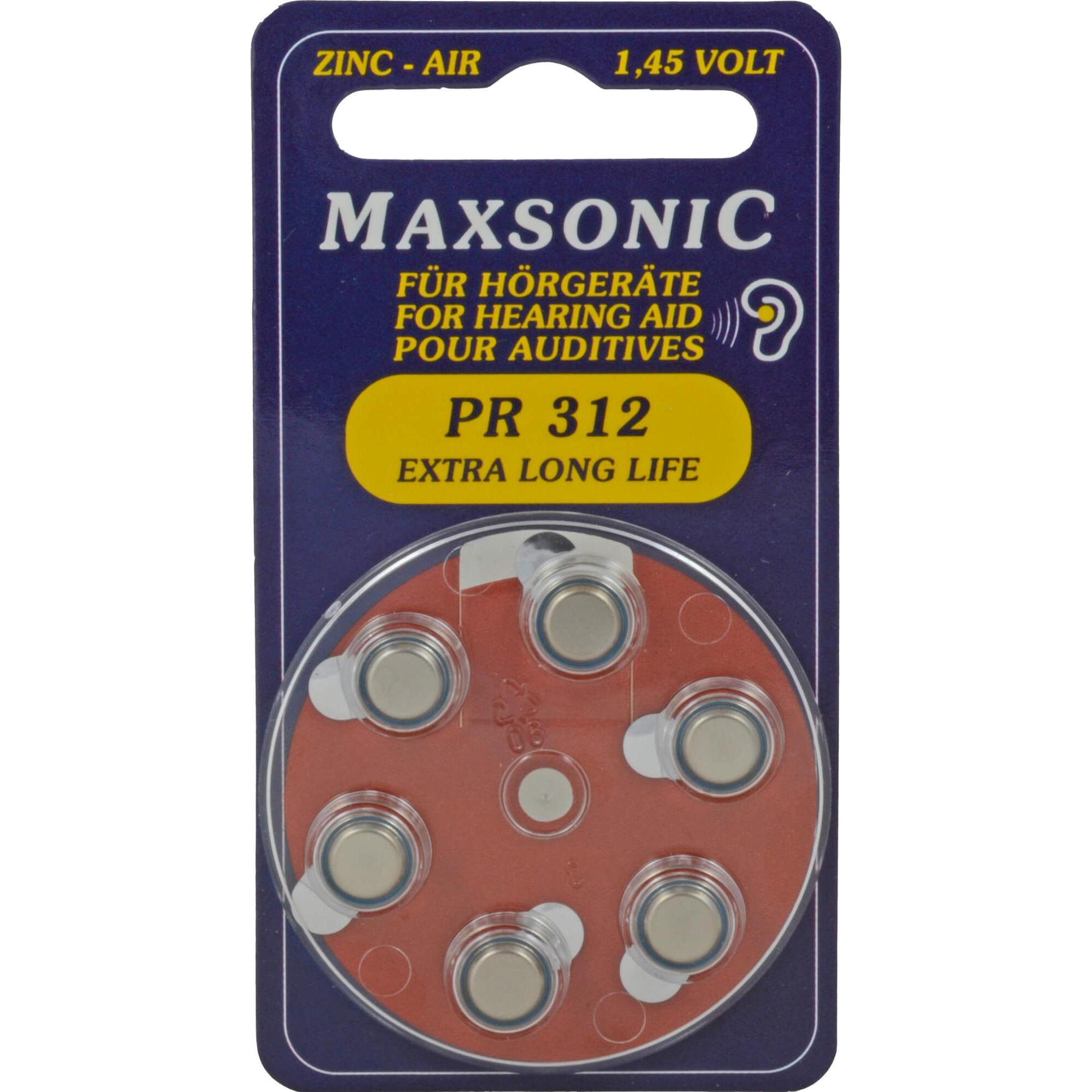 Panasonic Batterie für Hörgeräte MAXSONIC PR 312, 6 St (6 Stk.), Batterien + Akkus