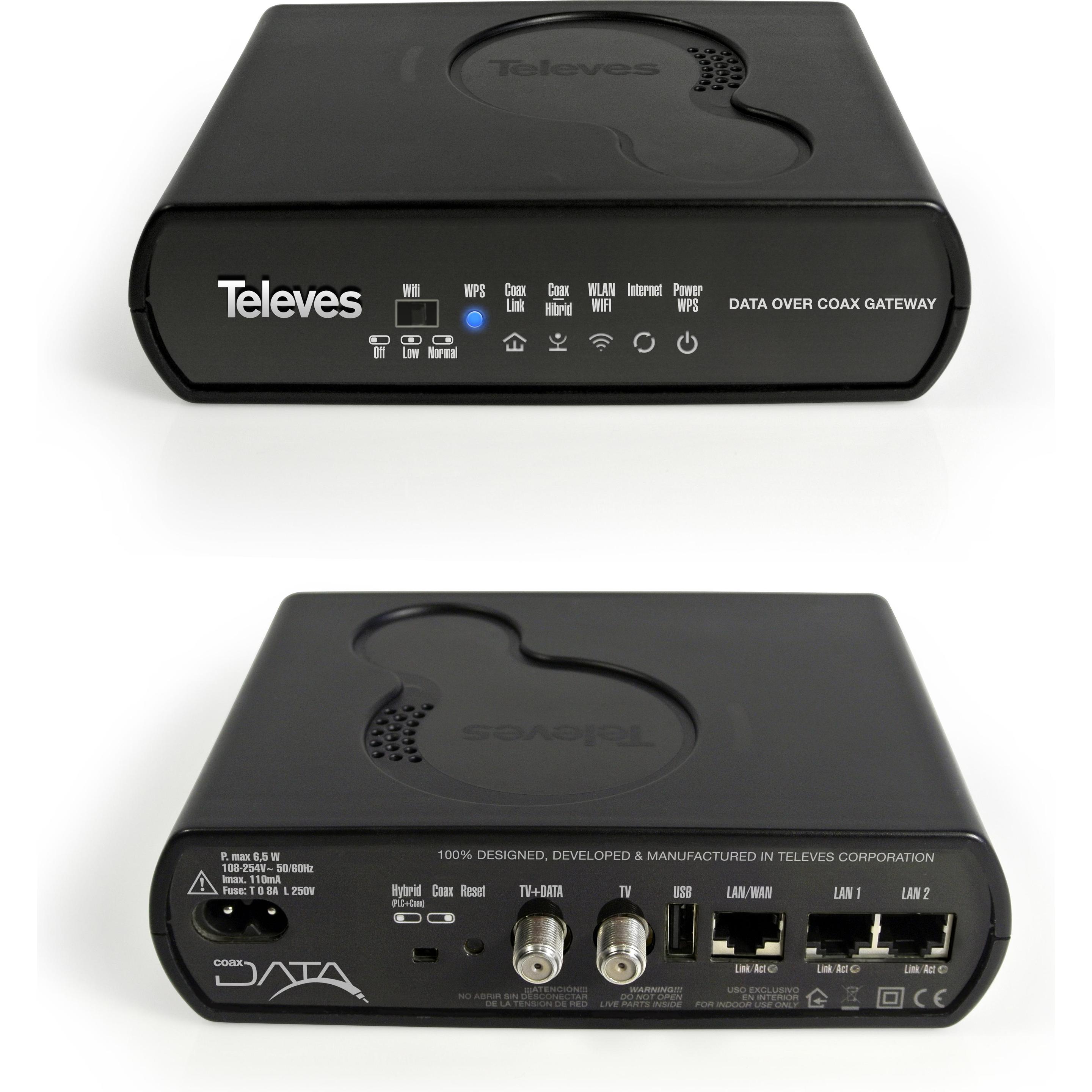 Televes Adattatore ibrido Ethernet 1000 Mbps con WIFI EKA1000WIFI, Accessori per TV, Nero